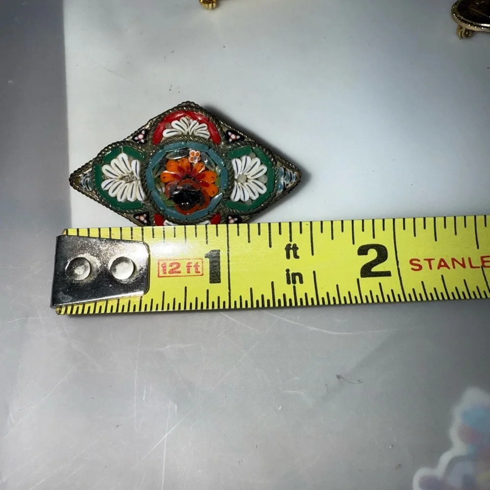 Vintage Red‎ and Orange Brooches with Intricate Metalwork